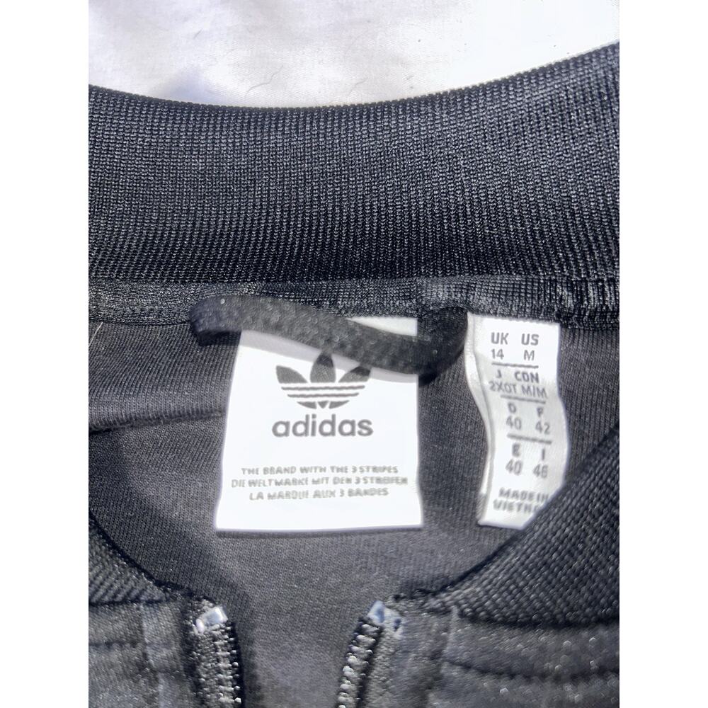 Adidas Originals Womens M Black Track Jacket Trefoil 3 Stripe Full Zip Athletic - Picture 2 of 2